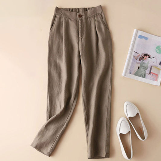 Cotton and Linen Plus Size Solid Color Harem Pants with a Linen Blend