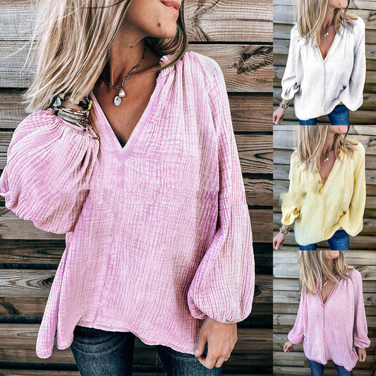 Loose Long Sleeve Solid Color Casual Shirt Top