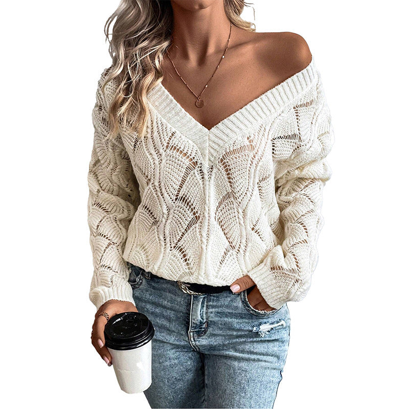 Hollowed-Out Knitted Pullover Top in European and American Fashion Style