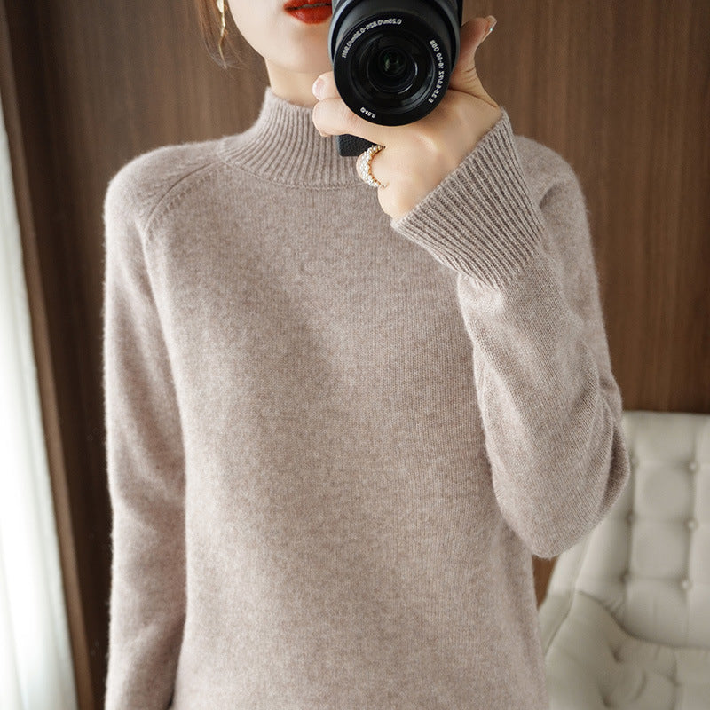 Women's Beige Half Turtleneck Sweater