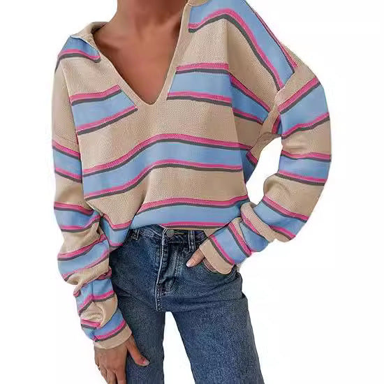 College Style Striped Knitted Long Sleeve Top