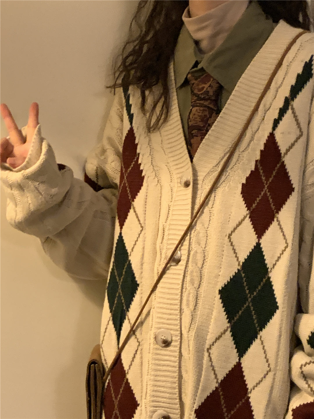 Loose-Fitting Plaid Cardigan Sweater Jacket Vintage Style