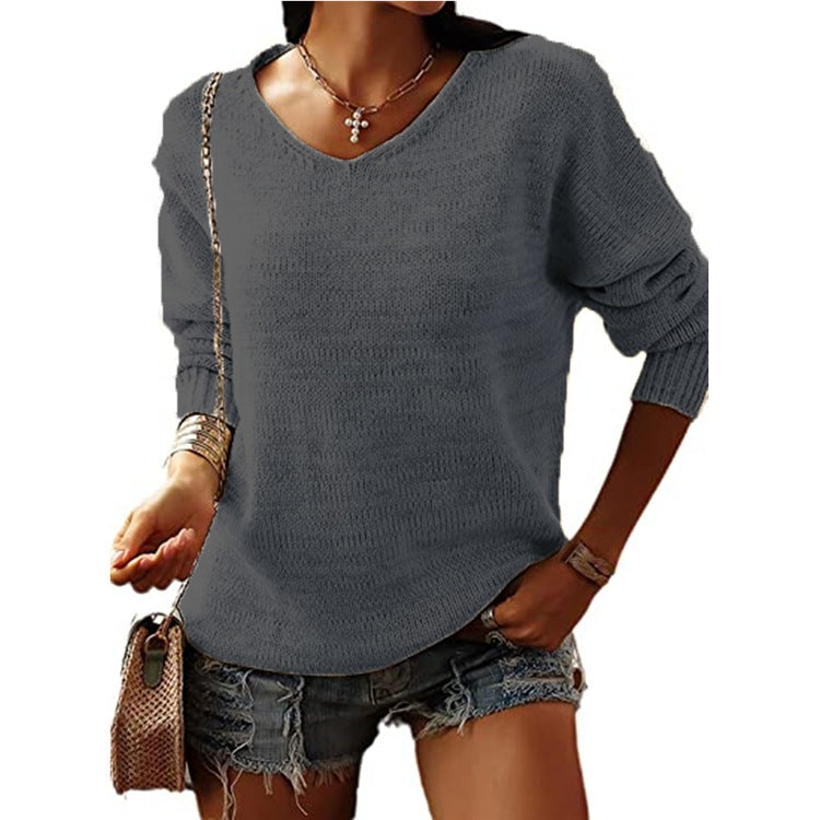 Women's Casual V-neck Slim Knit Sweater