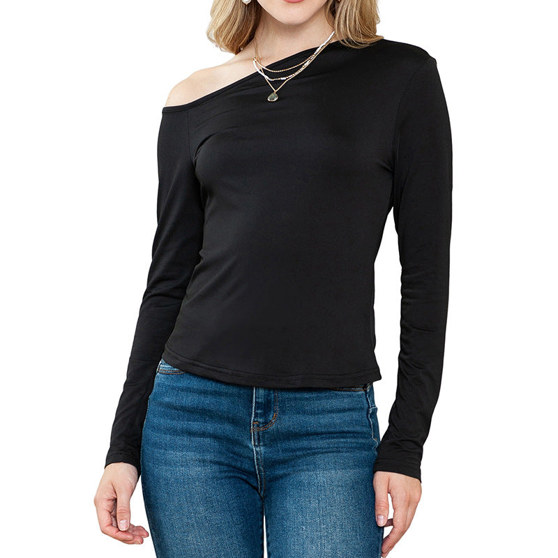 Solid Color Slim-fit Women's Simple All-match Long Sleeves Top Women's