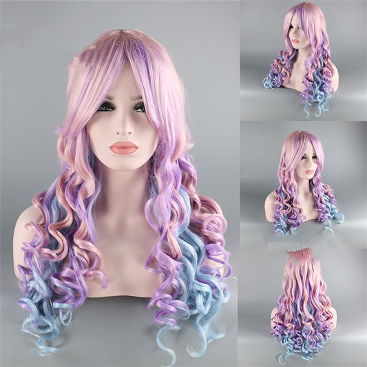 Mixed Tricolor Tapered Long Curly Wig