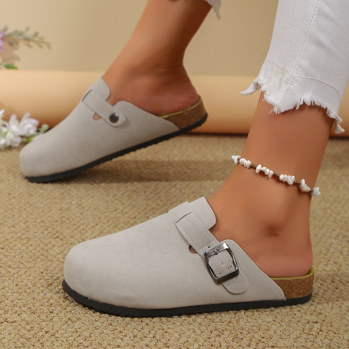 Retro Square Toe Women's Slippers with Thick Soles