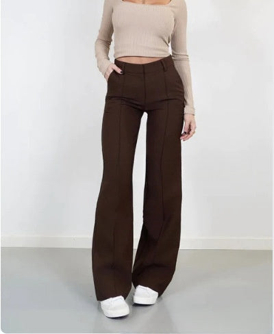 Women's Slim-Fit Straight Pants with Casual Design Stitching