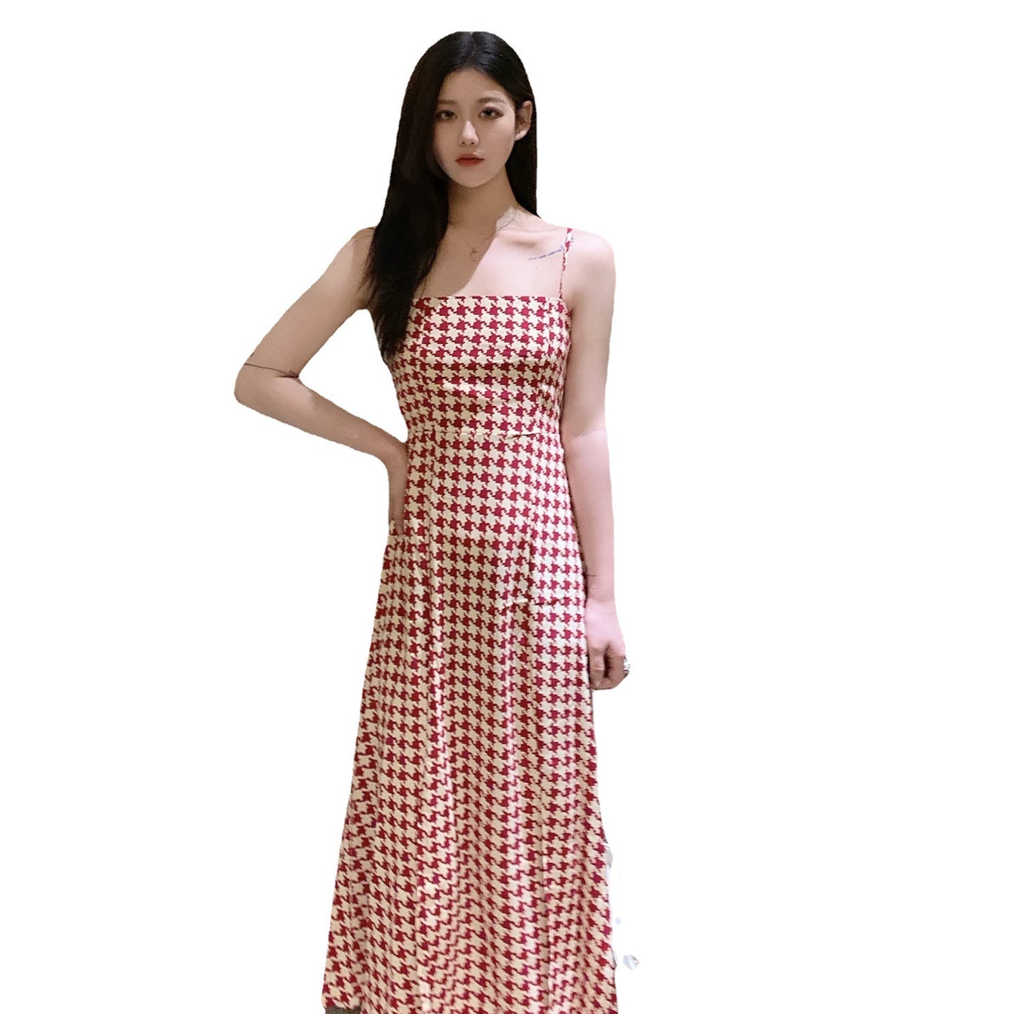 Plaid Suspenders Dress Summer Women's Waist Slimming