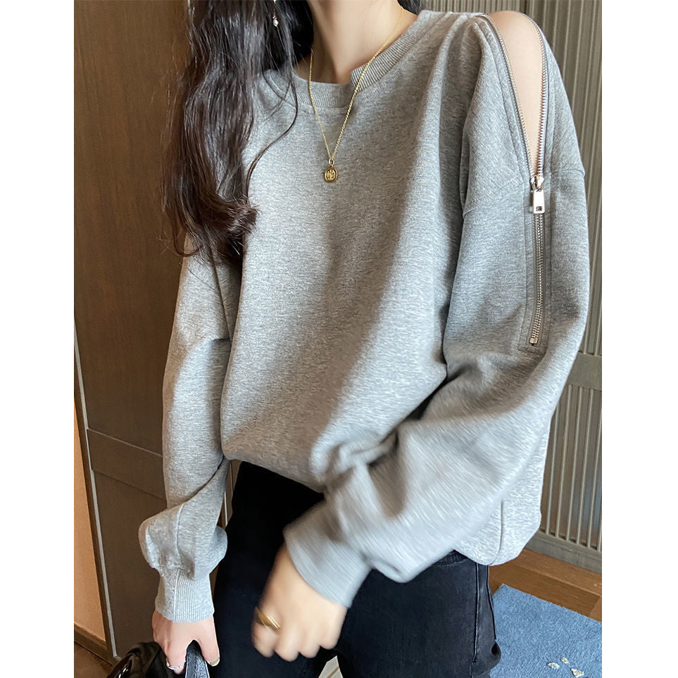 Women's Long Sleeve Off-shoulder Zipper Sweater