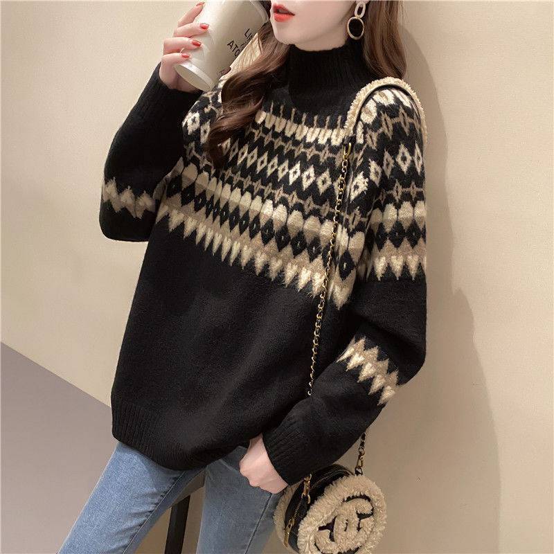 Women's Korean Style Half Turtleneck Loose Fit Sweater