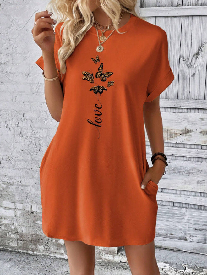 Butterfly and Letter Pattern Batwing Sleeve T-Shirt Dress