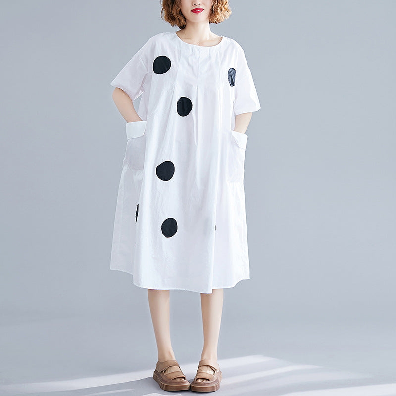 Korean-Style Polka Dot Print Midi Dress for Plus-Size Women