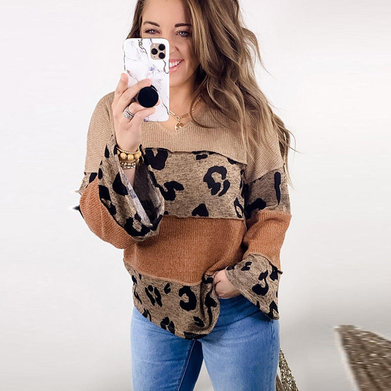 European and American Style Personalized Leopard Print Long-Sleeved Sweater for Women