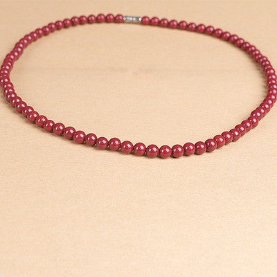 Natural Raw Ore Cinnabar Round Beads Necklace