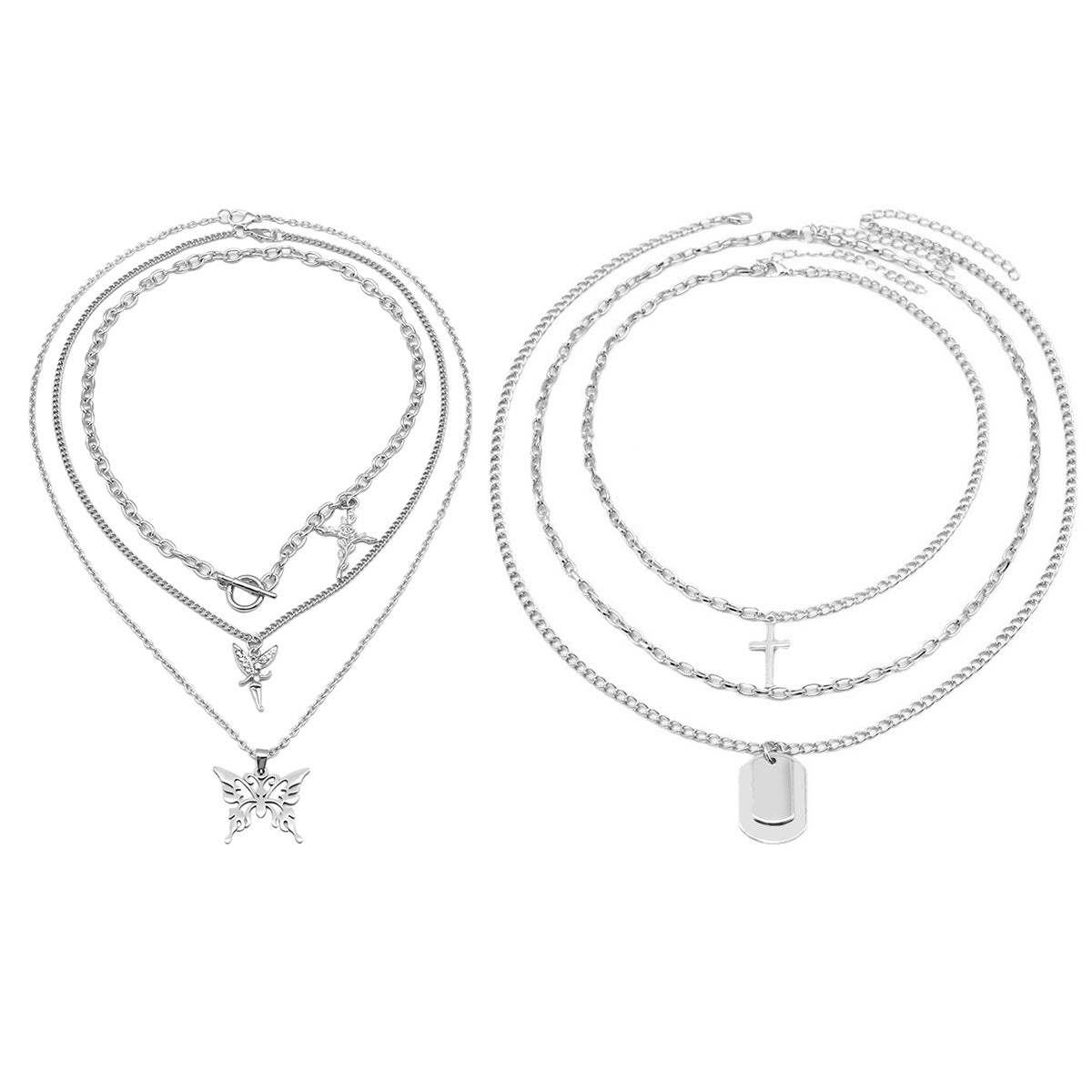 Men's And Women's Fashion Butterfly Pendant Collarbone Necklace Set