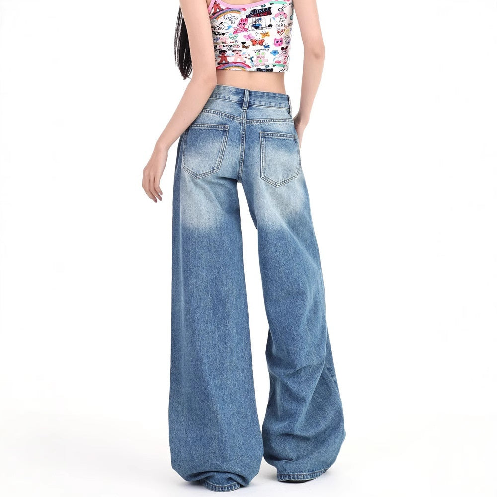 Women's American-style Retro Low-waist Wide-leg Jeans Summer