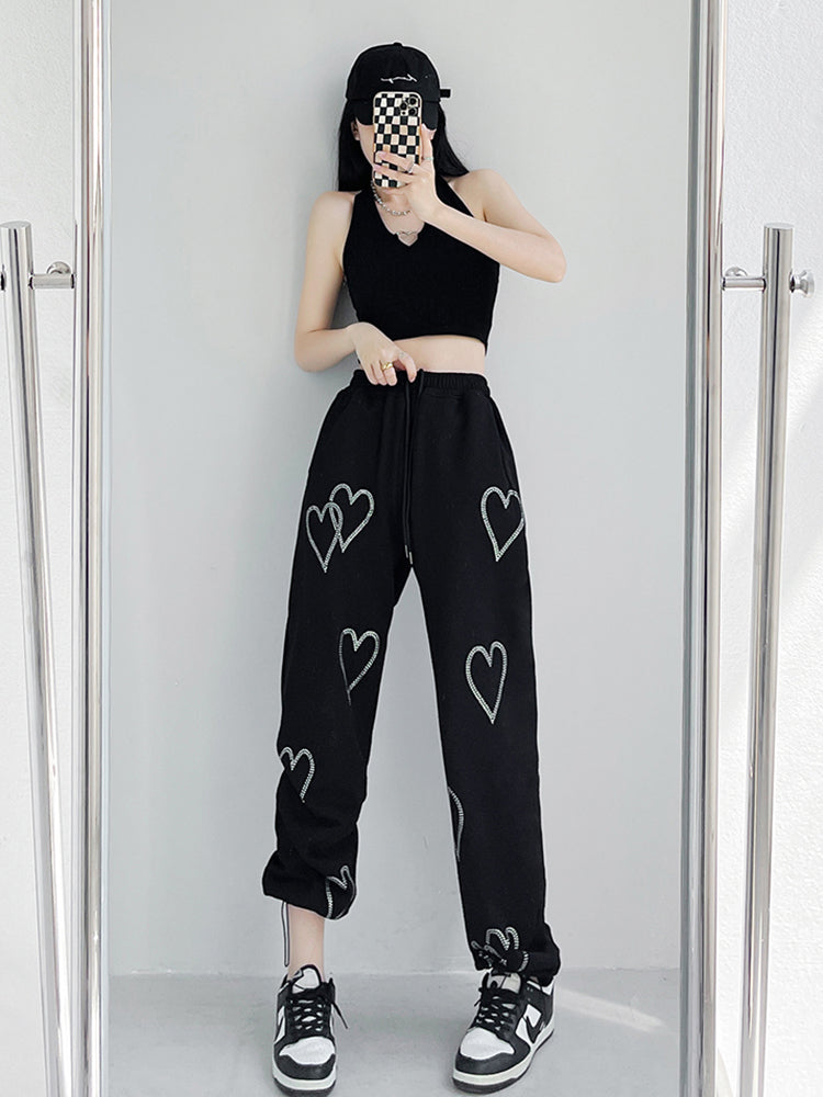 Summer Love High Waist Drawstring Sweatpants for Women Loose-Fit