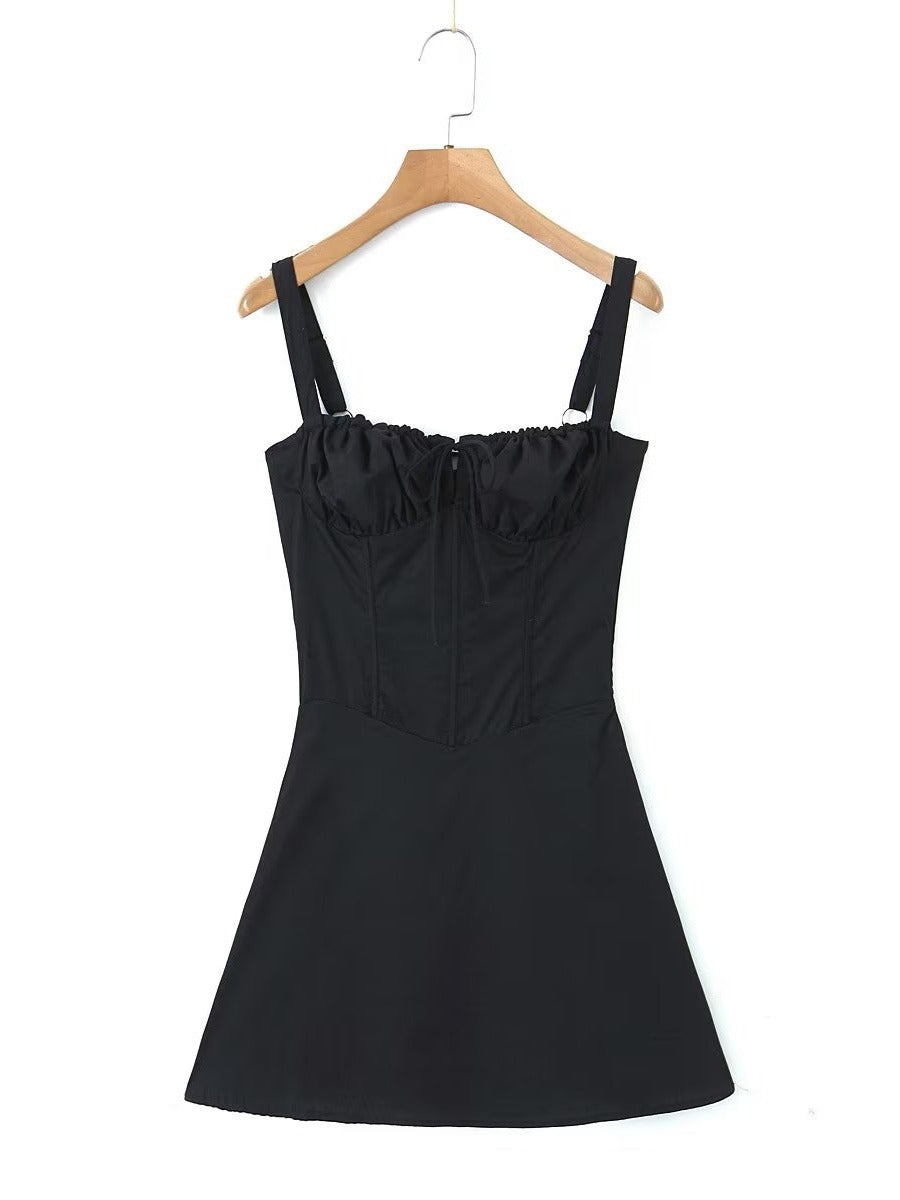 Women's High Waist A- Line Dress With Suspenders