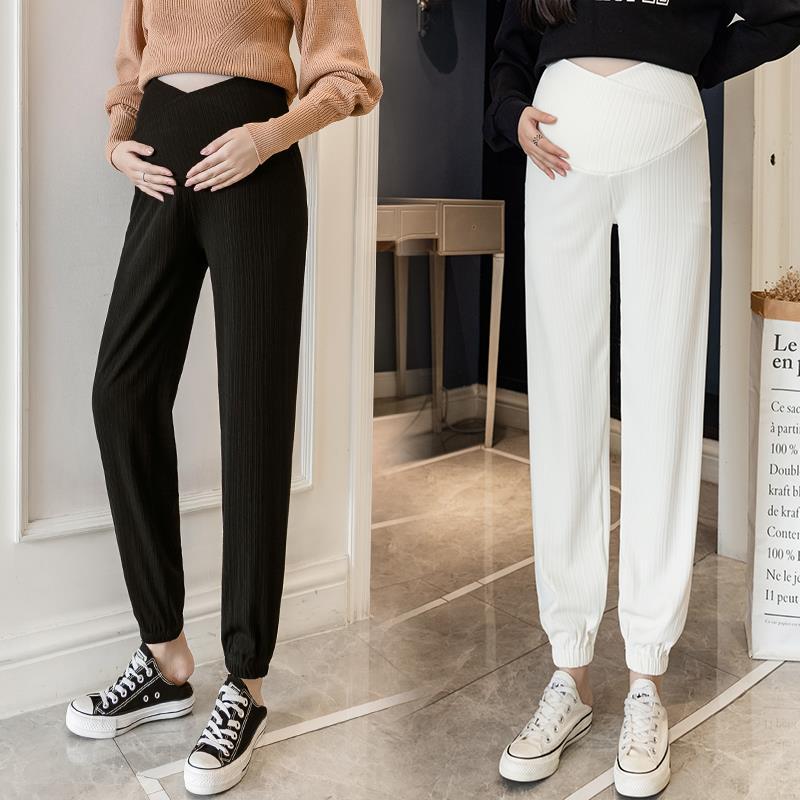 Casual Versatile Loose Striped Waist Support Maternity Pants