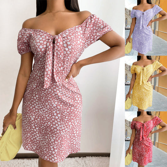 Women's V-Neck Backless Print Dress