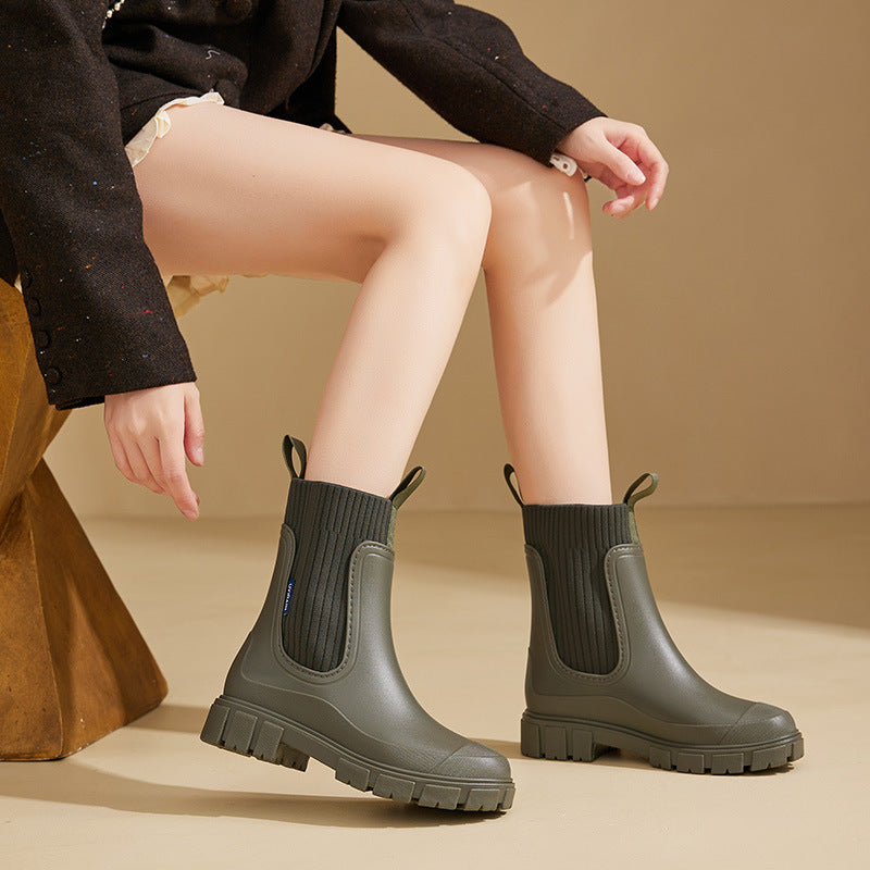 Wear-Resistant Height-Increasing Waterproof Non-Slip Outdoor Elastic Band Rain Boots for Women