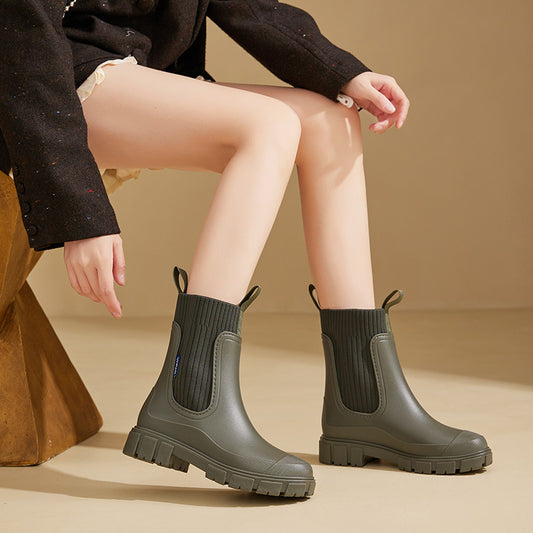 Wear-Resistant Height-Increasing Waterproof Non-Slip Outdoor Elastic Band Rain Boots for Women