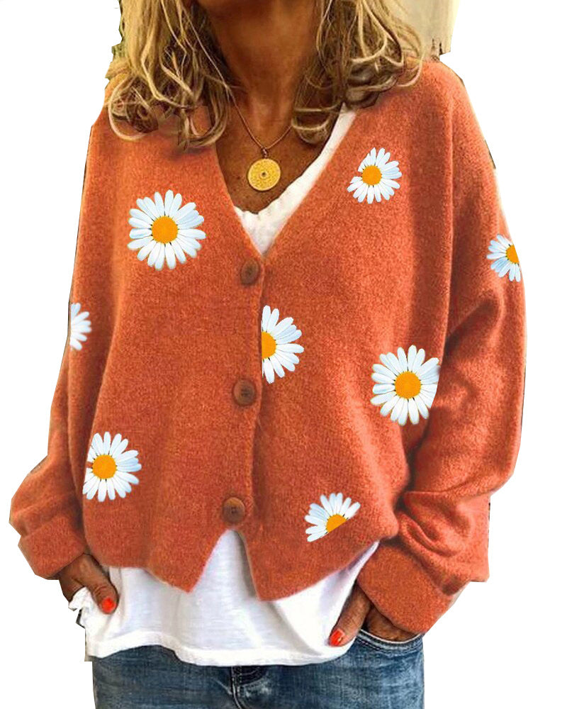 Women's Single-Breasted Cardigan Coat Chrysanthemum