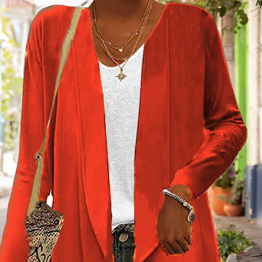 Long Sleeve Solid Color Loose Cardigan Top Women