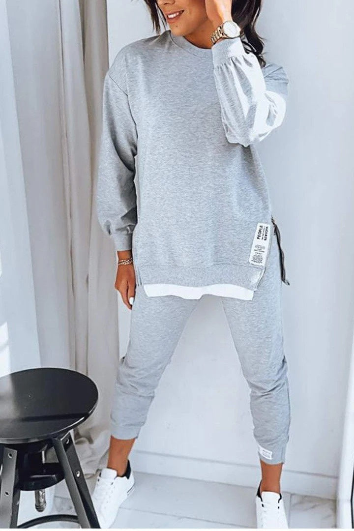 Autumn Patchwork Two-in-One Sweater and Sweatpants Set