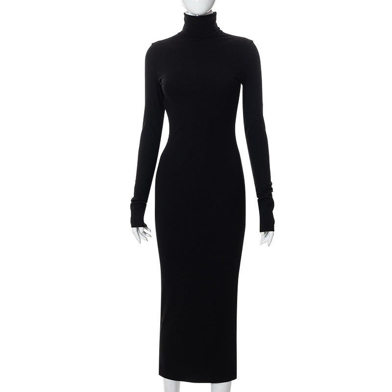 New Half-high Neck Long-sleeved Slim Thread Temperament Long Dresses