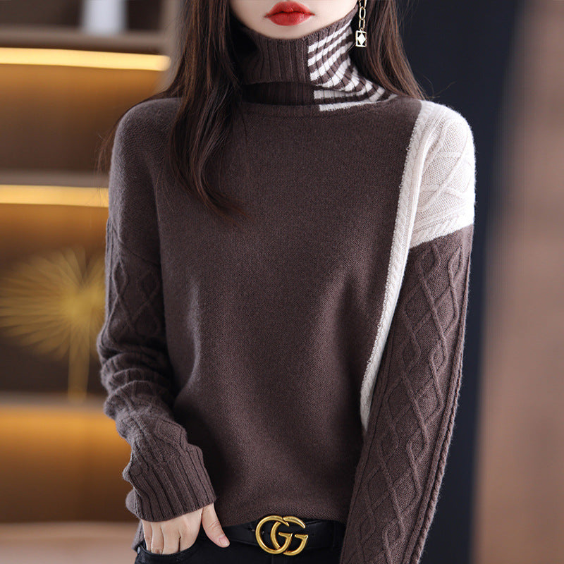 Women's Loose Contrast Color Turtleneck Sweater