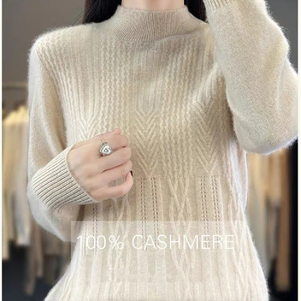 Autumn and Winter Mock Neck Pullover Sweater – Fashionable Solid Color