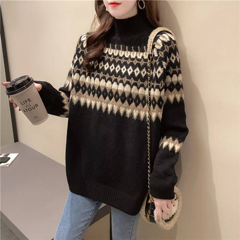 Women's Korean Style Half Turtleneck Loose Fit Sweater