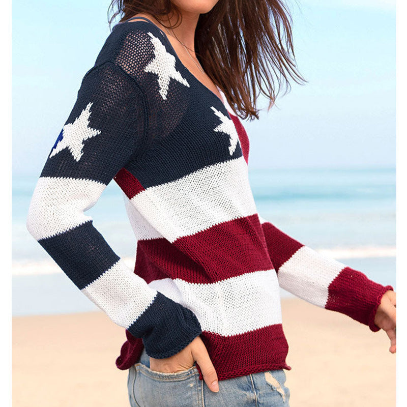 Star Stripes Sheer Knitted Top for Women