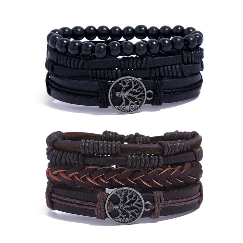 Tree Of Life Men's Leather Woven Bracelet