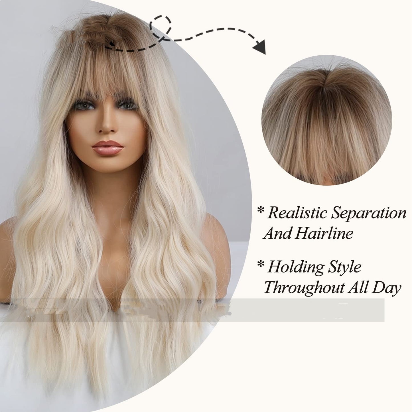 Qi Bangs Gradual Blonde Brown Long Curly Wig Female