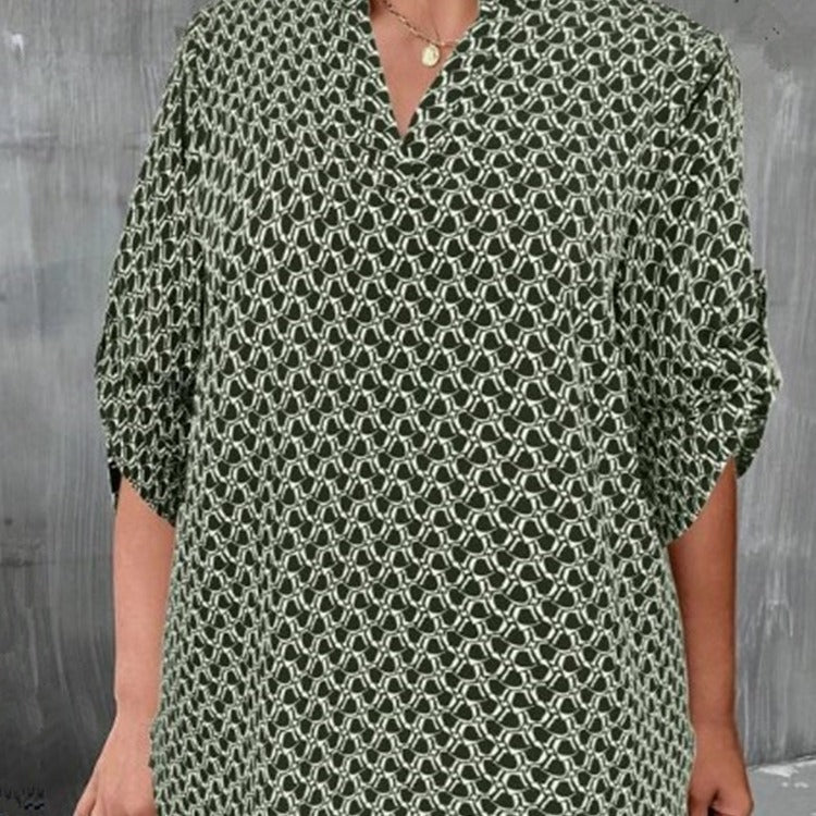 Women's Shirt V-neck Long Sleeve Temperament Printed Slimming Top