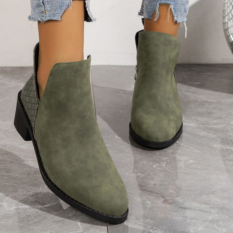 Fashionable V-cut Side Zipper Ankle Boots for Women