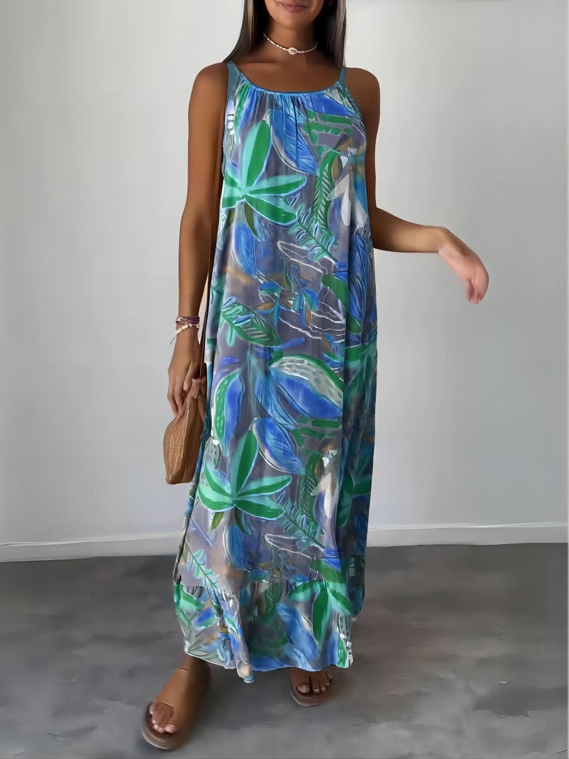 Loose Strap Printed Long Dress for Women