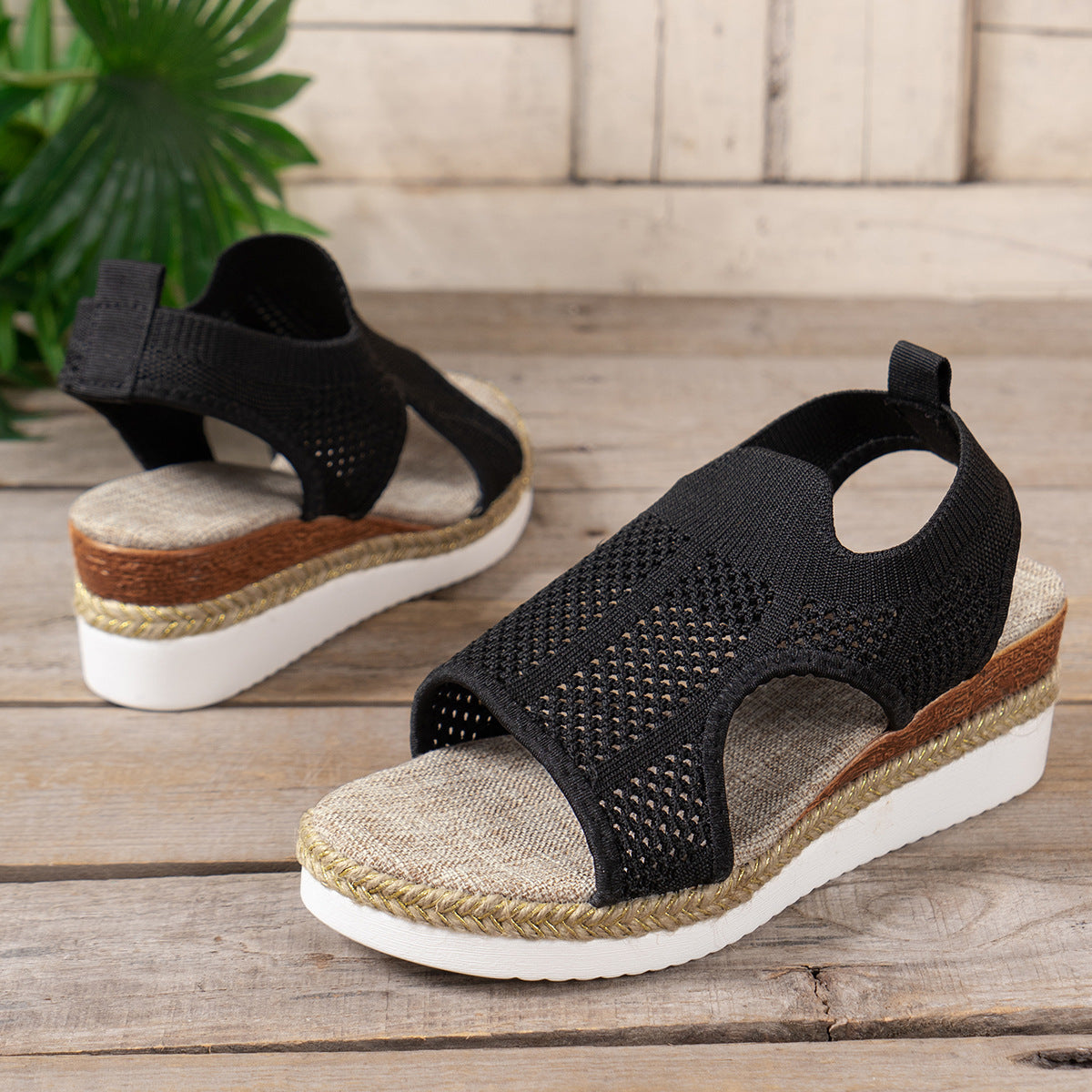 New Hollow Wedges Sandals: Summer Peep-Toe Fly Woven Mesh Shoes for Women