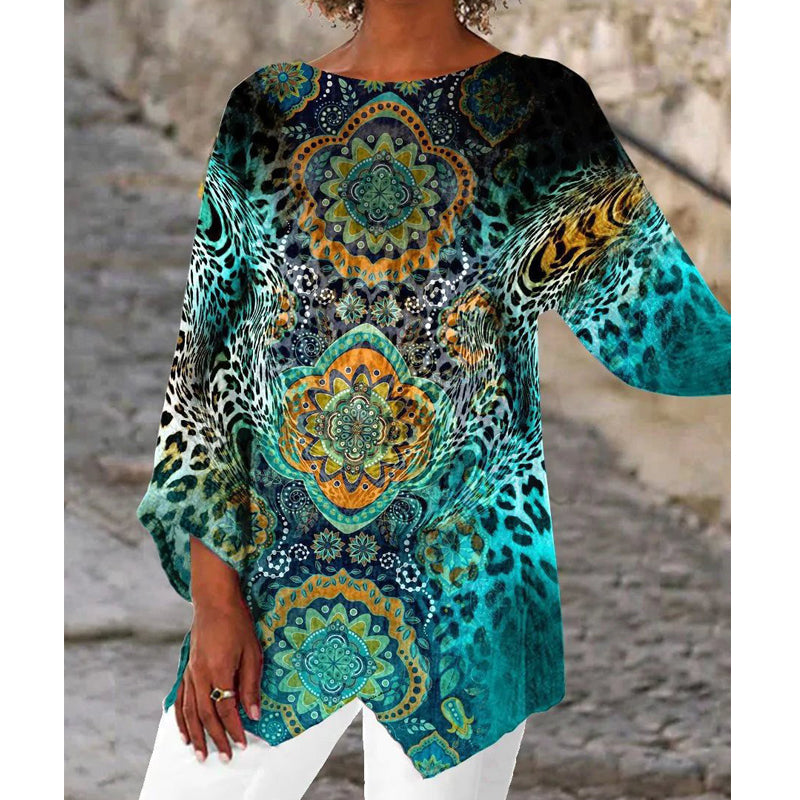 Boat Neck Long Sleeve Top with Starry Sky Galaxy 3D Print for Women