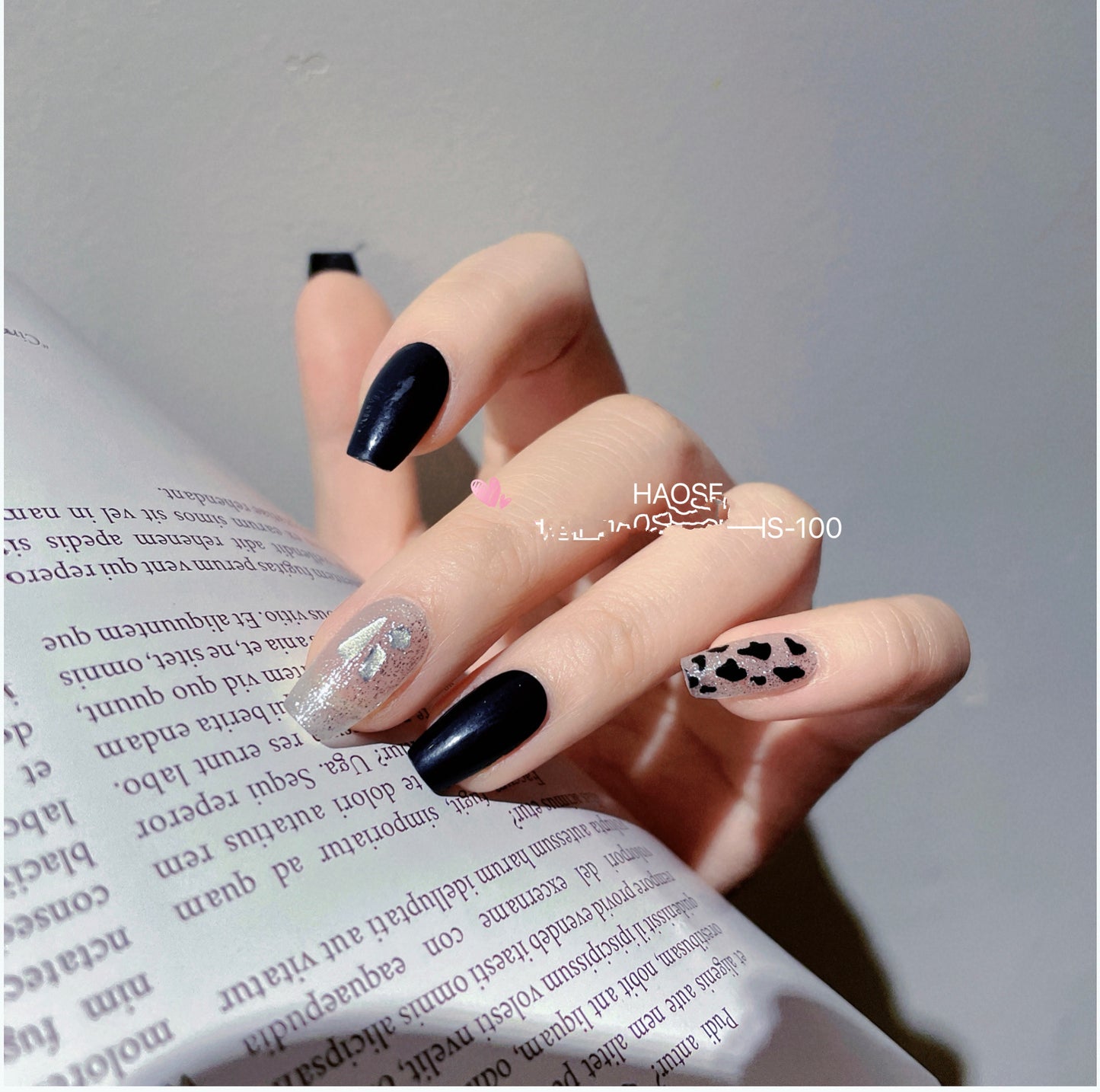 Colorful Design Korea Semi-Cured Gel Nail Sticker Pure Black Nail Art Sticker