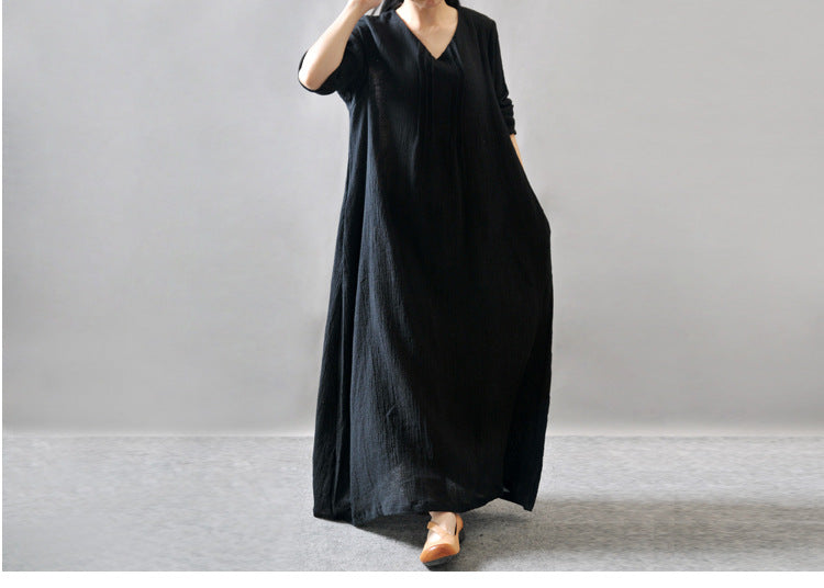 Artistic Texture Linen Robe Plus Size Dress