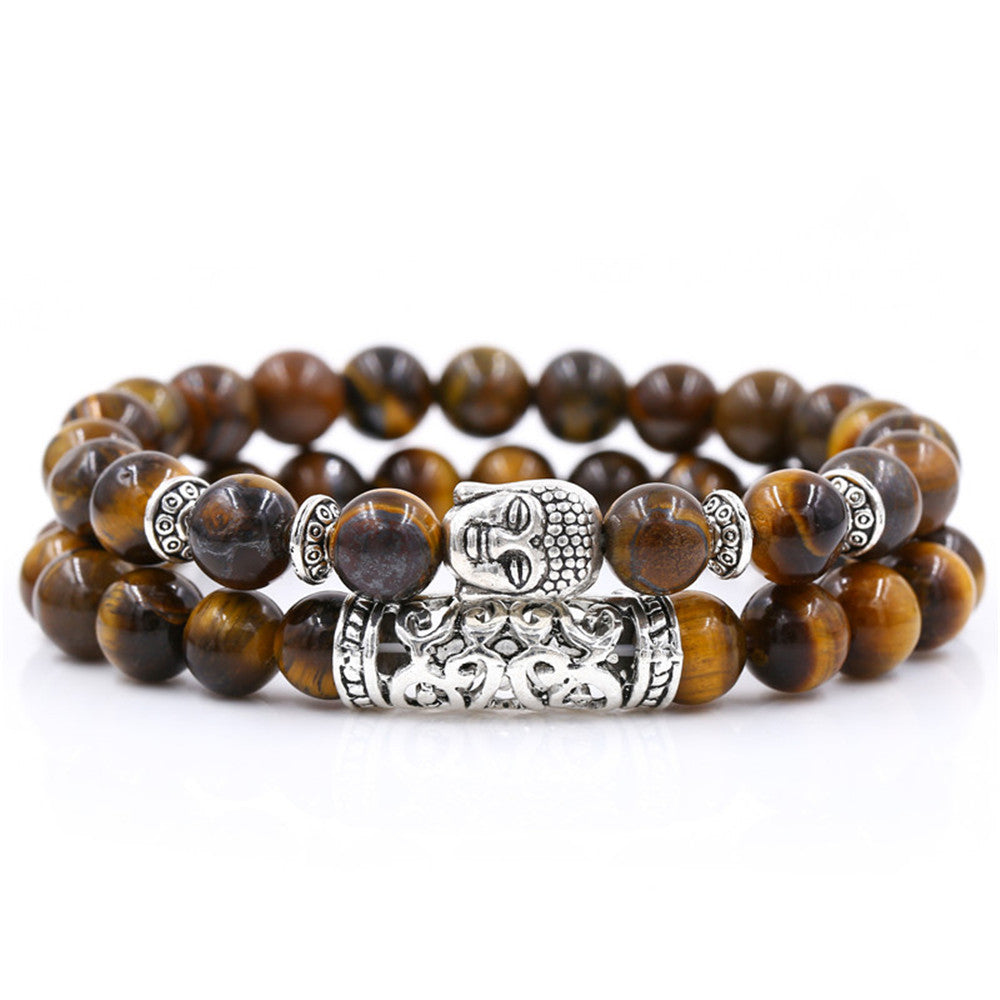 Creative Personality Energy Stone Hand-worn UFO Buddha Head Round Tube Wristband Bracelet Suit