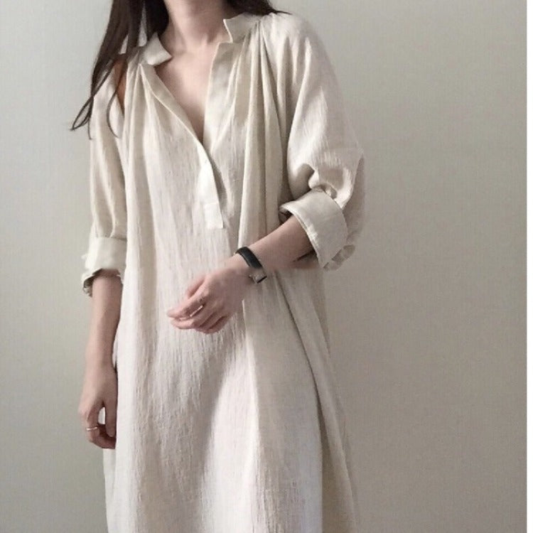 Women's Casual Stand Collar Three-quarter Sleeve Lantern Sleeve Dress