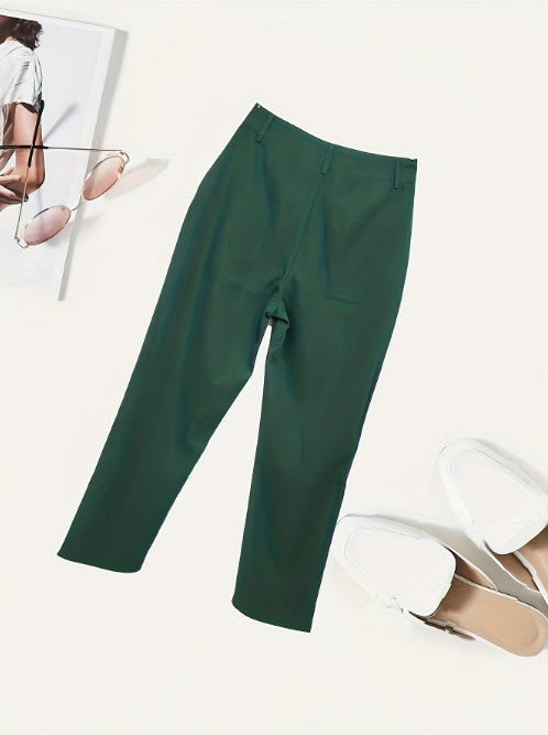 Women's Solid Color Button Detail Casual and Versatile Fashion Pants