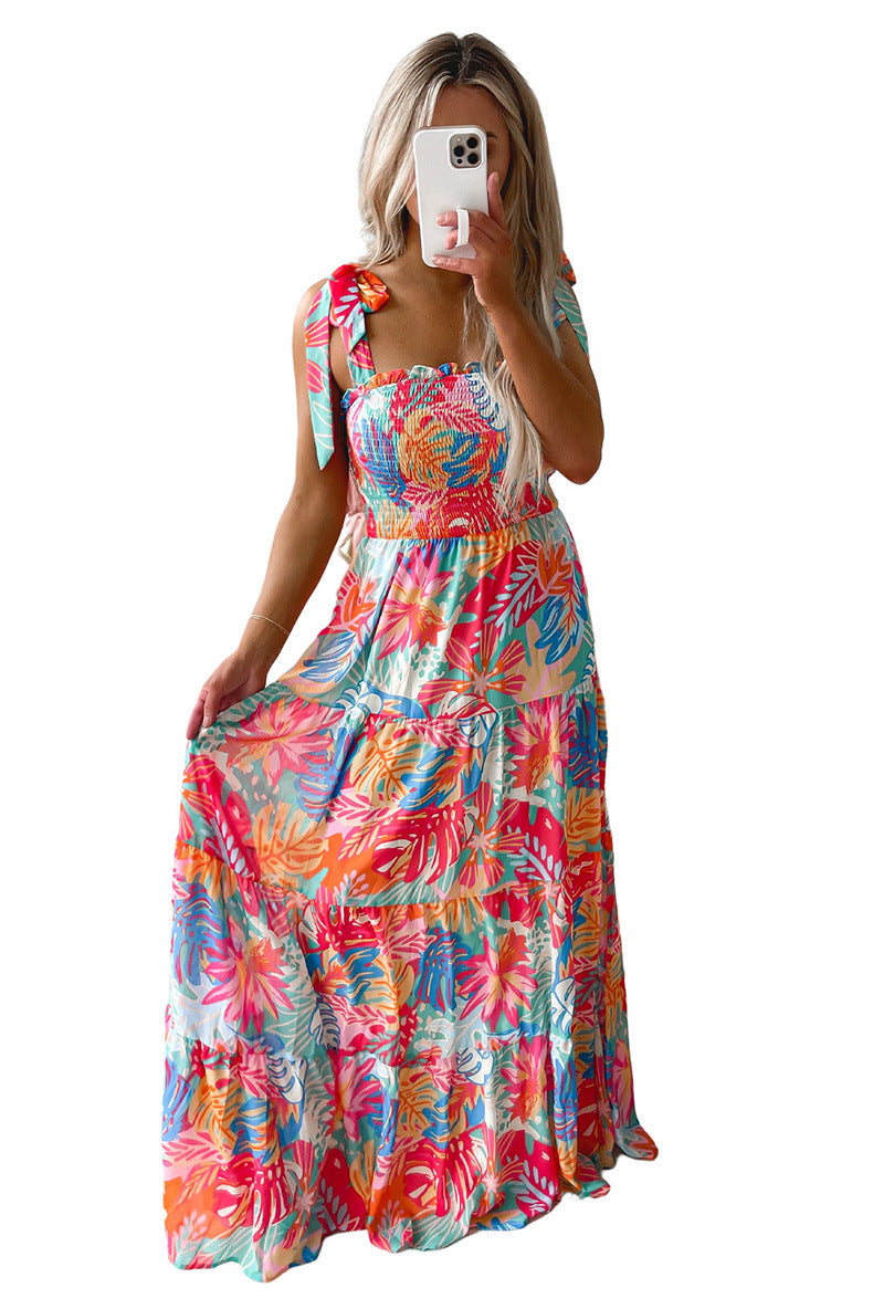 Casual Pleating High Waist Print Dress