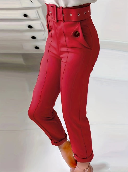 Women's Solid Color Button Casual Versatile Fashion Pants