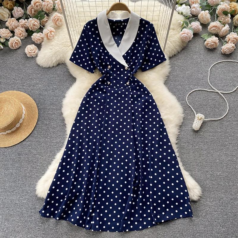 Women's Lightly Mature Polka Dot Contrasting-color Dress