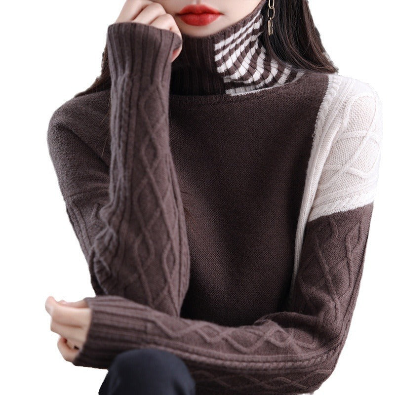 Women's Loose Contrast Color Turtleneck Sweater